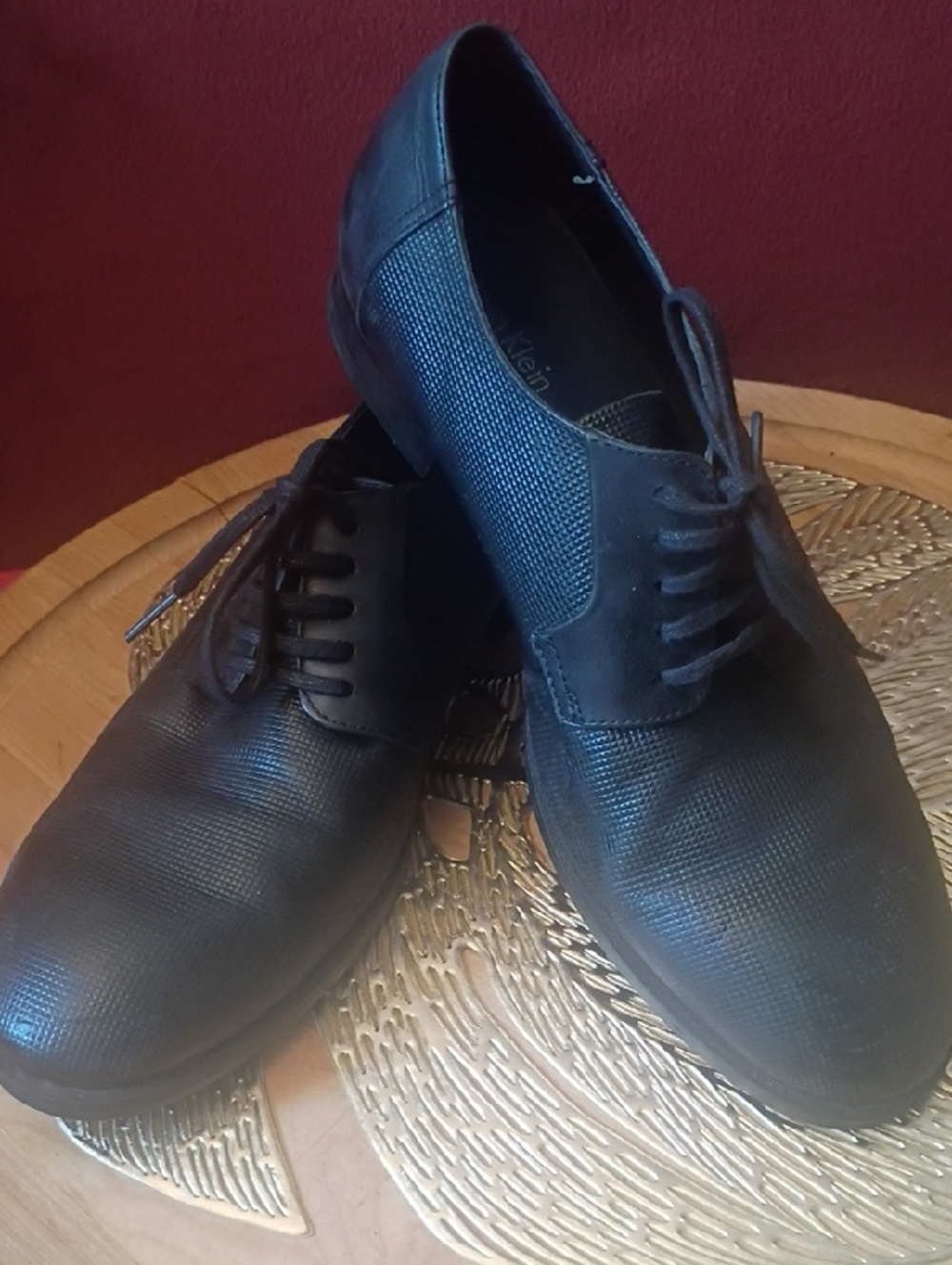 Calvin Klein Men's Black Textured Leather Derby Shoes